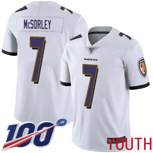Baltimore Ravens Limited White Youth Trace McSorley Road Jersey NFL Football #7 100th Season Vapor Untouchable->nfl t-shirts->Sports Accessory